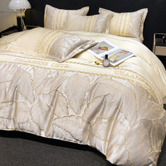 Luxurious Embroidered Leaf Design Ice Silk Duvet Cover | Yedwo