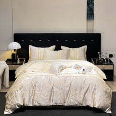 Luxurious Embroidered Leaf Design Ice Silk Duvet Cover | Yedwo