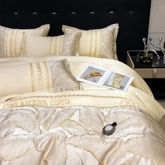 Luxurious Embroidered Leaf Design Ice Silk Duvet Cover | Yedwo