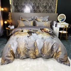Luxury Black/Gold Jacquard And Egyptian Cotton Bedding Set | Yedwo