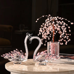 Luxury Crystal Swan Sculpture Set with Energy Stone Tree | Yedwo