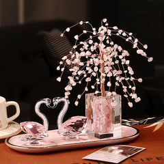 Luxury Crystal Swan Sculpture Set with Energy Stone Tree | Yedwo