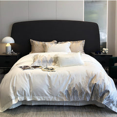 Luxury Long-Staple Cotton Feather Embroidery Bedding Set | Yedwo
