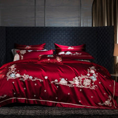 Luxury 140TC Egyptian Cotton Embroidered Silk Blend Bedding Set | Yedwo