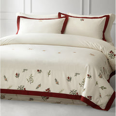 Luxury Christmas Floral Embroidery Egyptian Cotton Duvet Cover Set | Yedwo Home