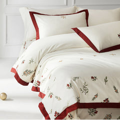 Luxury Christmas Floral Embroidery Egyptian Cotton Duvet Cover Set | Yedwo Home