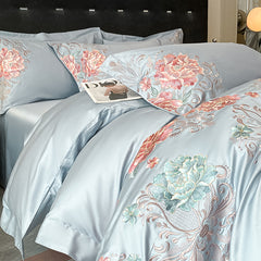 Luxury Embroidered Flowers Egyptian Cotton Bedding Set | Yedwo Home