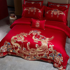 Luxury Embroidery Dragon&Phoenix Wedding Duvet Cover Set | Yedwo
