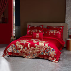 Luxury Embroidery Dragon&Phoenix Wedding Duvet Cover Set | Yedwo