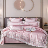 Luxury European Cotton-Silk Blend Wedding Bedding Set with Lace Trim | Yedwo