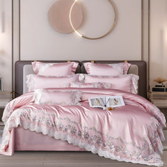 Luxury European Cotton-Silk Blend Wedding Bedding Set with Lace Trim | Yedwo