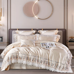 Luxury European Cotton-Silk Blend Wedding Bedding Set with Lace Trim | Yedwo
