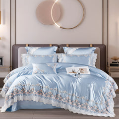 Luxury European Cotton-Silk Blend Wedding Bedding Set with Lace Trim | Yedwo