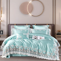 Luxury European Cotton-Silk Blend Wedding Bedding Set with Lace Trim | Yedwo
