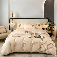 Luxury Feather Embroidered Egyptian Cotton Bedding Set | Yedwo Home