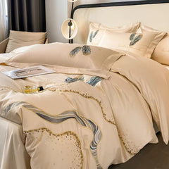 Luxury Feather Embroidered Egyptian Cotton Bedding Set | Yedwo Home
