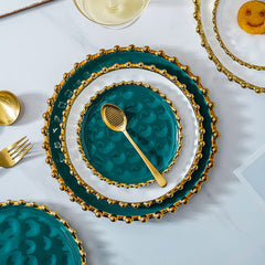 Luxury Gold-Edged Ceramic Steak & Pasta Plate | Yedwo Design
