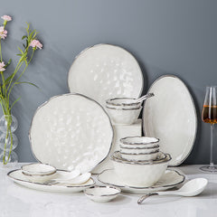 Luxury Silver Rim White Porcelain Dinnerware Sets | Yedwo Design