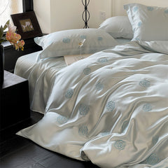 Luxury Natural Camellia Embroidery Bedding Set | Yedwo