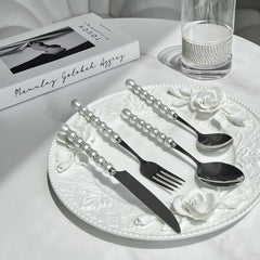 Luxury Pearl & Crystal Inlaid Stainless Steel Cutlery Set | Yedwo