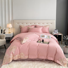 Luxury Peony Flowers Embroidery Egyptian Cotton Duvet Cover | Yedwo Home