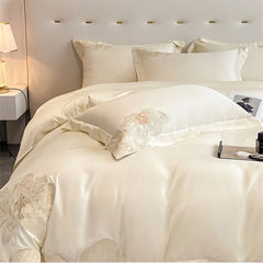 Luxury Peony Flowers Embroidery Egyptian Cotton Duvet Cover | Yedwo Home