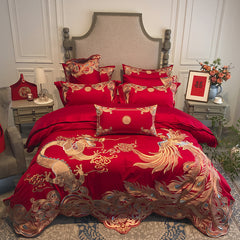 Luxury Suzhou Embroidery Dragon and Phoenix Wedding Bedding Set | Yedwo