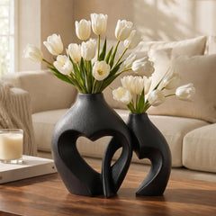 Minimalist Boho Heart Shaped Ceramic Flower Vase Set | Yedwo