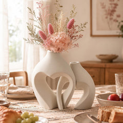 Minimalist Boho Heart Shaped Ceramic Flower Vase Set | Yedwo