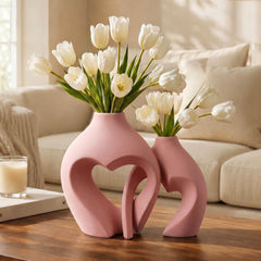 Minimalist Boho Heart Shaped Ceramic Flower Vase Set | Yedwo