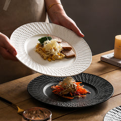 Minimalist Woven Relief Ceramic Dinner Plate | Yedwo Design