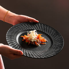 Minimalist Woven Relief Ceramic Dinner Plate | Yedwo Design