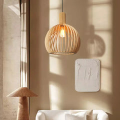 Nordic Handmade Natural Wooden Birdcage Pendant Light | Yedwo