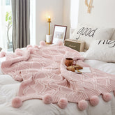 Nordic Luxury Knitted Throw Blanket with Pom-Poms | Yedwo Design