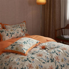 Orange Pastoral Flowers Egyptian Cotton Duvet Cover | Yedwo Home