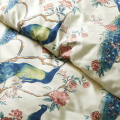Oriental Garden Peacock Bird Floral Duvet Cover | Yedwo
