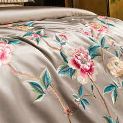 Palace Style Egyptian Cotton Peony Embroidery Duvet Cover | Yedwo