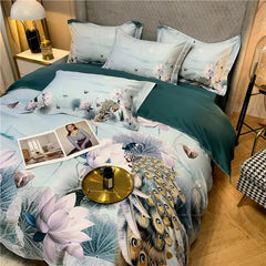 Peacock Lotus Egyptian Cotton Duvet Cover Set | Yedwo Home