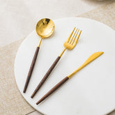 Portugal Gold Vintage Huanghua Pear Wood Cutlery Set | Yedwo