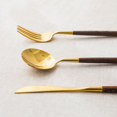 Portugal Gold Vintage Huanghua Pear Wood Cutlery Set | Yedwo