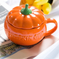 Cute Pumpkin Ceramics Coffee Mug With Lid and Spoon | Yedwo