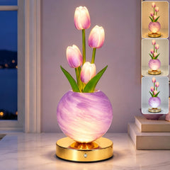 Rechargeable Tulip Glass Table Lamp Flower Night Light | Yedwo
