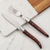 Red Rosewood-Handle Steak Knife & Fork Set | Yedwo Design