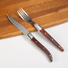 Red Rosewood-Handle Steak Knife & Fork Set | Yedwo Design