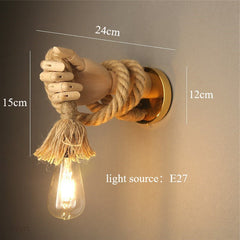 Retro Industrial Hemp Rope Hand Wall Lamp | Yedwo Design