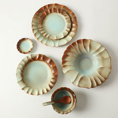 SUNI Vintage Emerald Blue Kiln-Glazed Ceramic Dinnerware | Yedwo
