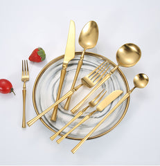 Slimline Matte Gold 304 Stainless Steel Cutlery Set | Yedwo