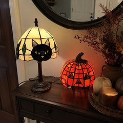 Tiffany Style Black Cat Stained Table Lamp | Yedwo