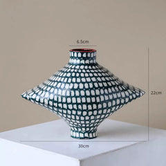 Vintage Artisan Geometric Ceramic Vase | Yedwo Design