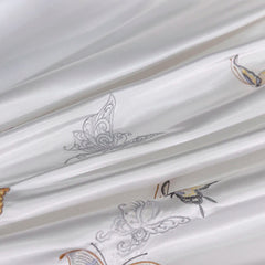 WHITE SILVER SILK COTTON LUXURY BUTTERFLY Embroidery BEDDING SET | Yedwo